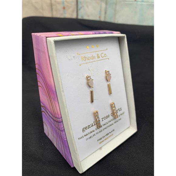 Rhode and Co Earrings  Rose Quarts, Silver Plate 3 pairs - Picture 2 of 4